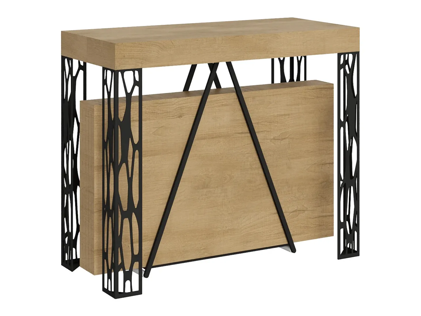 Mesa consola extensível 90x40/196 cm Kerpa Small carvalho natural quadro antracite