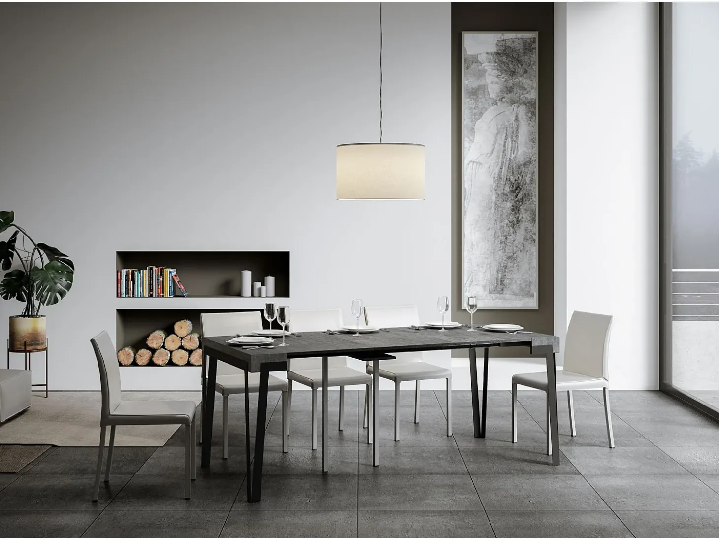 Mesa consola extensível 90x40/196 cm Rio Small Cimento quadro Ferrugem
