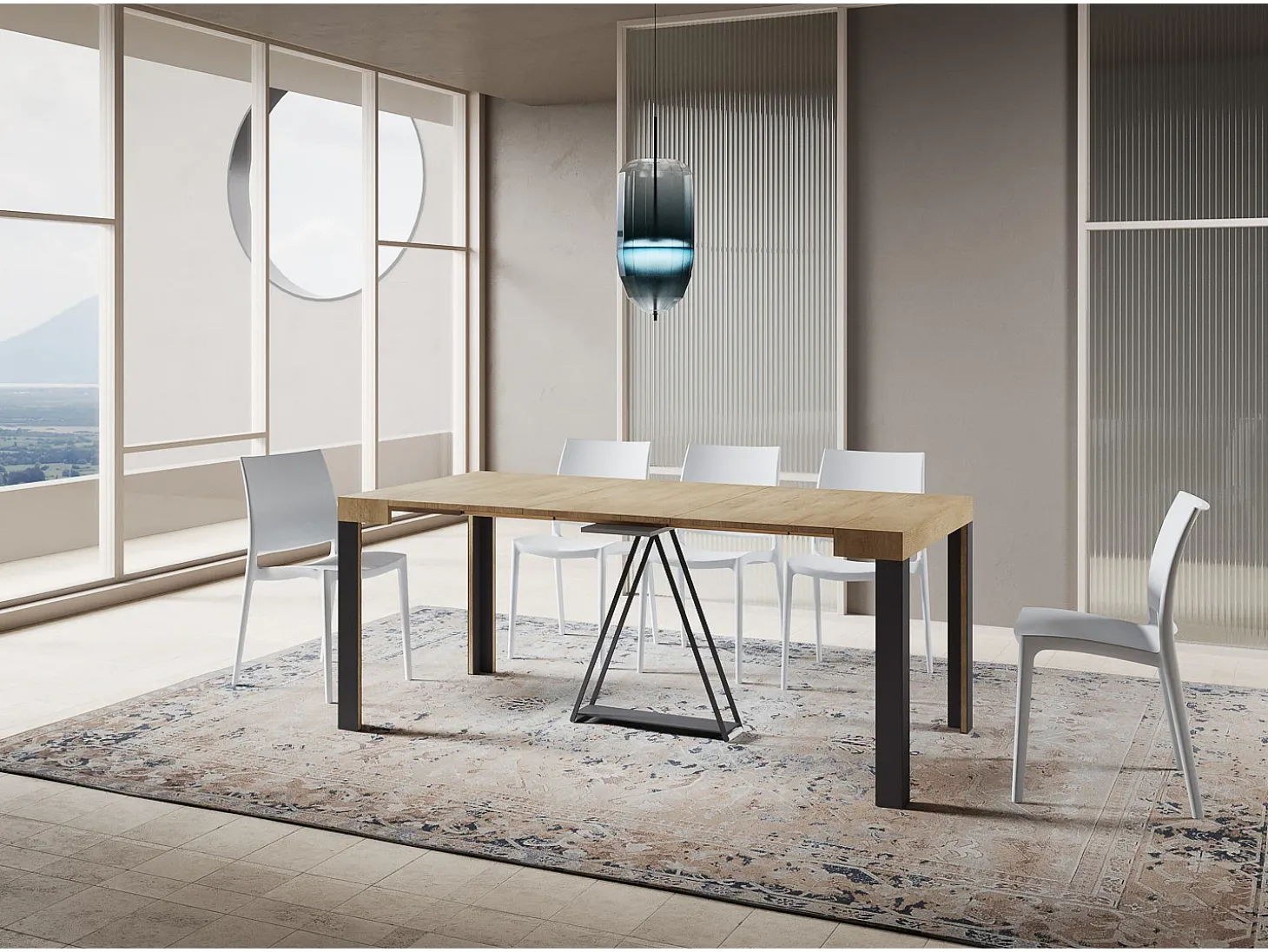 Mesa consola extensível 90x40/300 cm Tarax carvalho natural quadro antracite