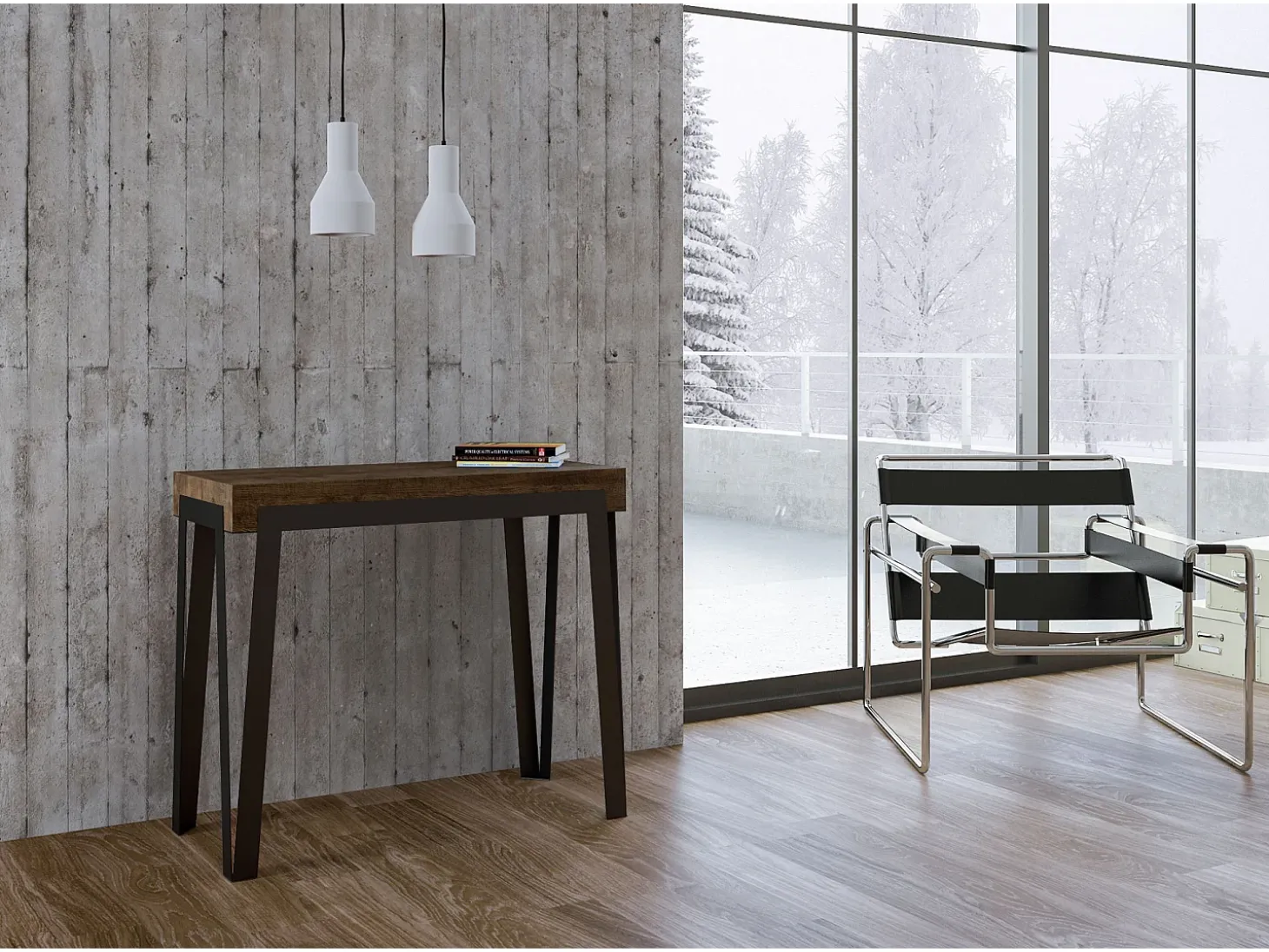 Mesa consola extensível 90x40/196 cm Rio Small Nogueira quadro Ferrugem