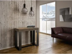 Mesa consola extensível 90x40/300 cm Futura Nogueira quadro Antracite