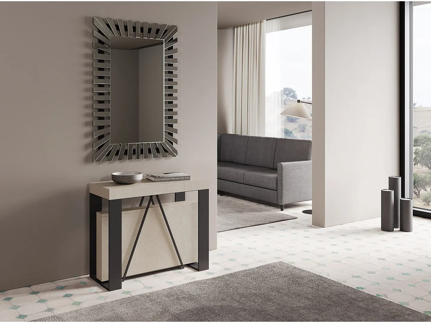 Mesa consola extensível 90x40/196 cm Zamat Small caxemira quadro antracite