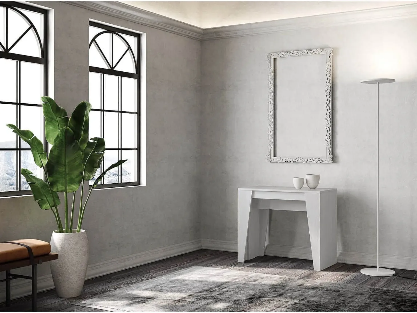 Mesa consola extensível 90x48/204 cm Anvar Small cinza branca