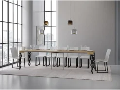 Mesa consola extensível 90x40/300 cm Karamay Carvalho Natural quadro Antracite
