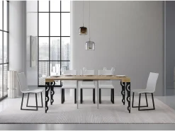 Mesa consola extensível 90x40/300 cm Karamay Carvalho Natural quadro Antracite