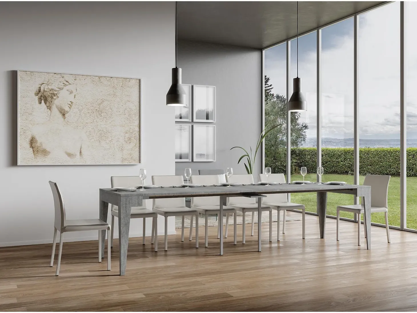 Mesa consola extensível 90x42/302 cm Isotta Cimento