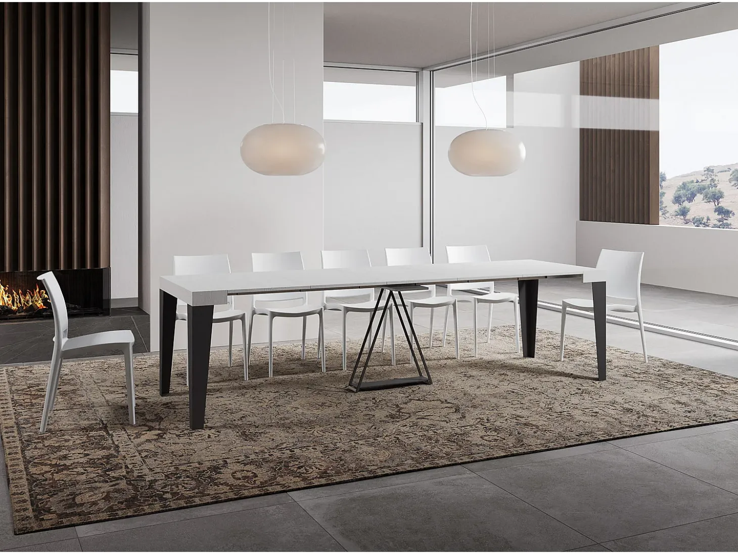 Mesa consola extensível 90x40/300 cm Algo cinza branca quadro antracite