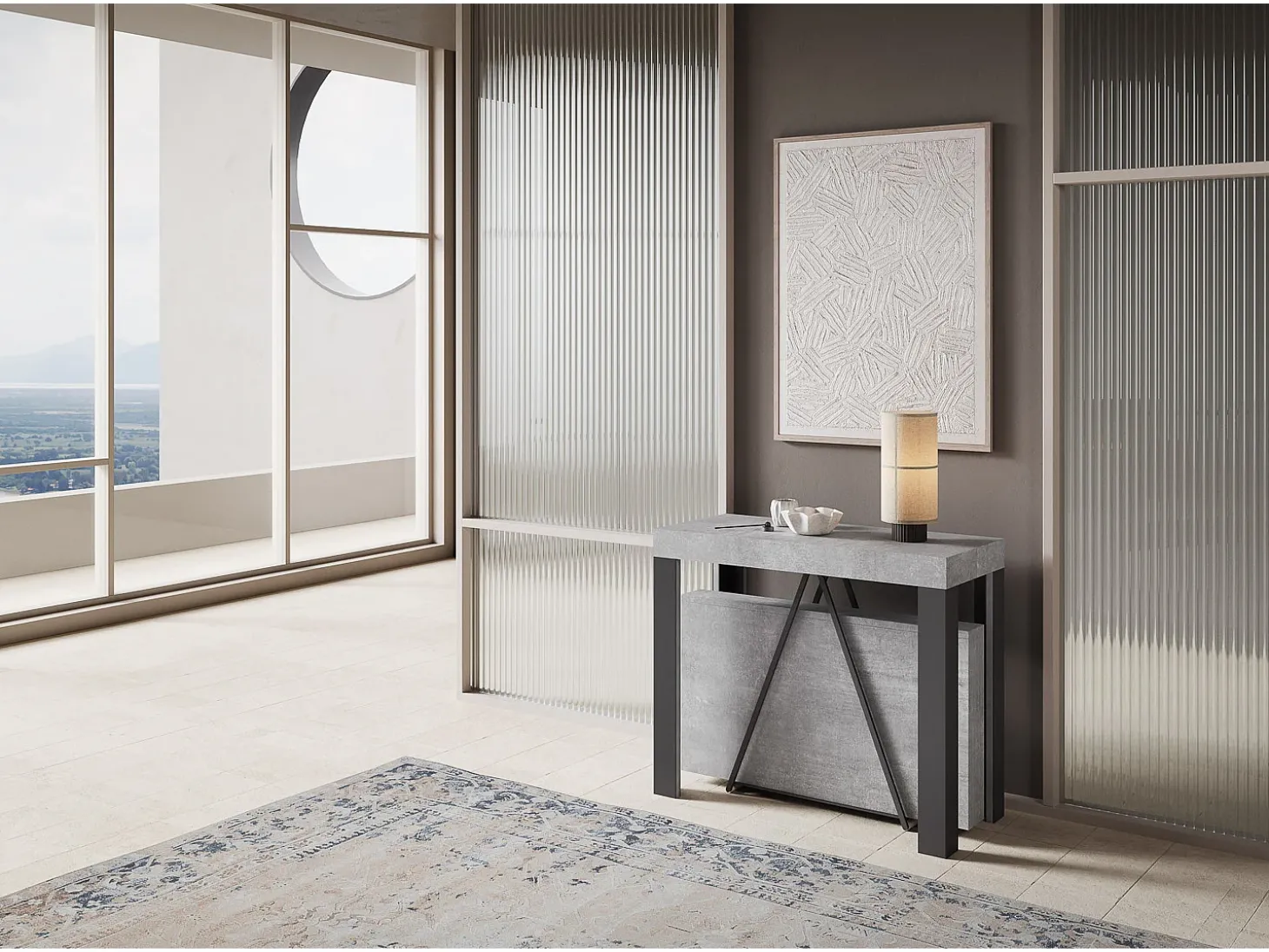 Mesa consola extensível 90x40/196 cm Tarax Small cimento quadro antracite