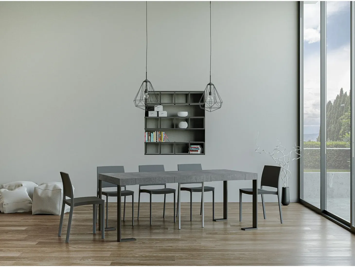 Mesa consola extensível 90x40/196 cm Tecno Small Premium Cimento quadro Antracite