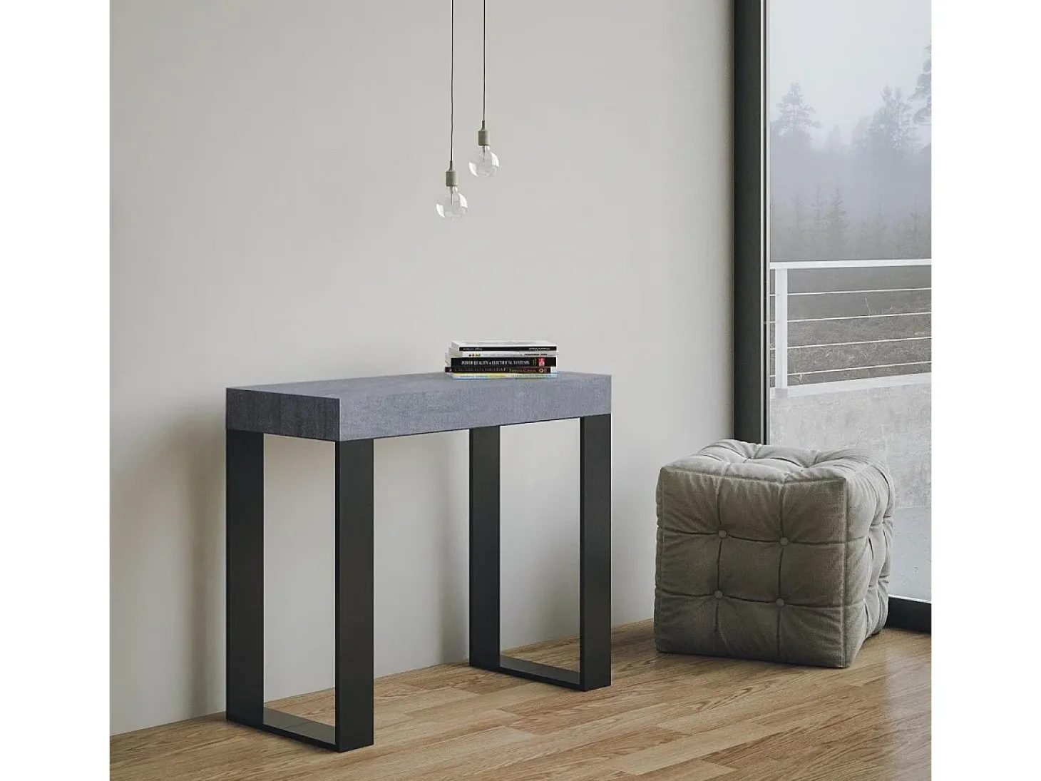 Mesa consola extensível 90x40/196 cm Tecno Small Premium Cimento quadro Antracite