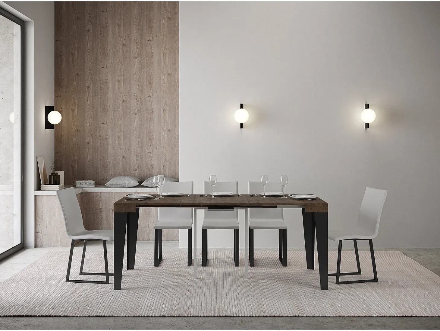 Mesa consola extensível 90x40/300 cm Flame Nogueira quadro Antracite