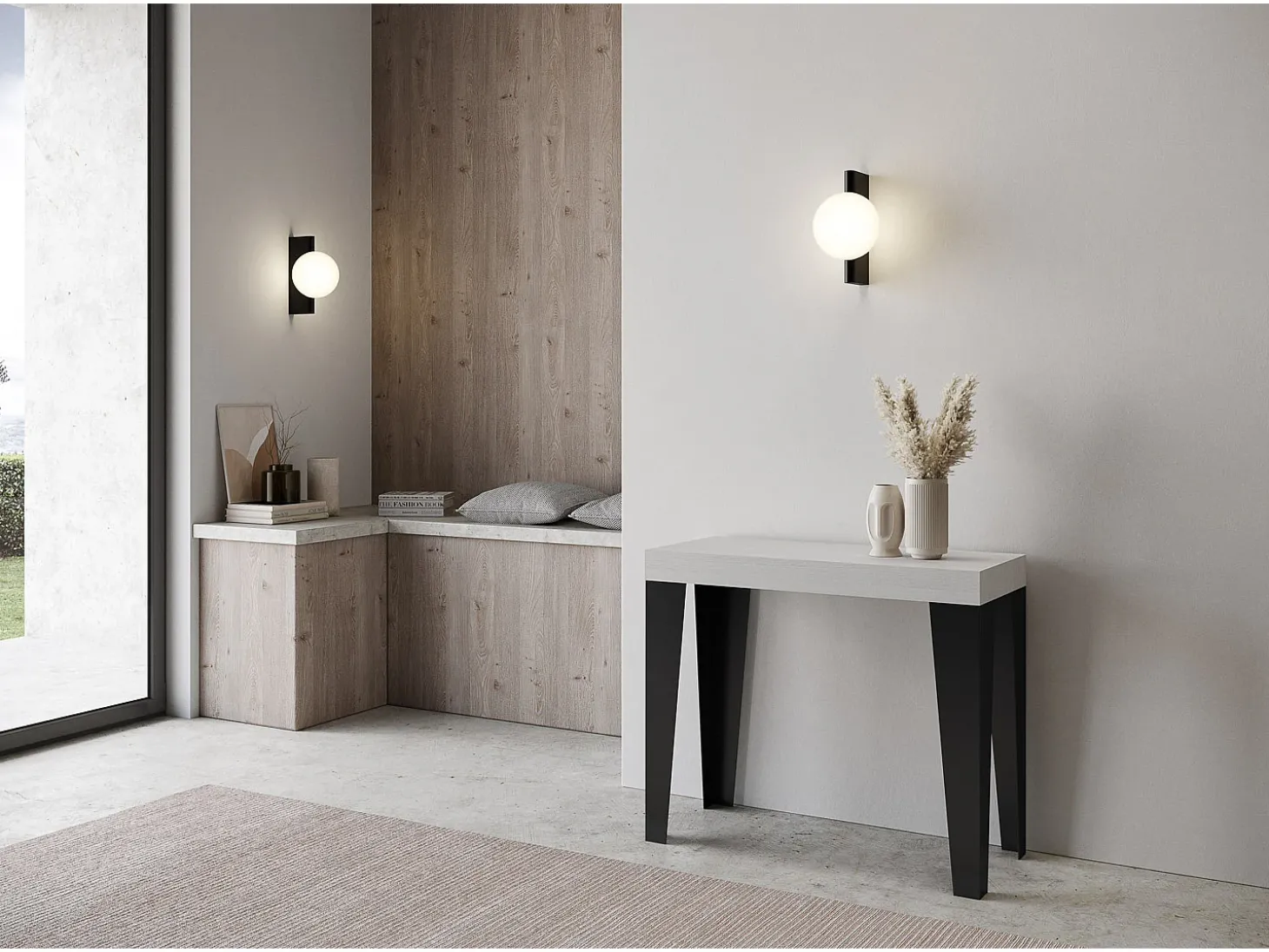 Mesa consola extensível 90x40/196 cm Flame Small Premium Cinza Branca quadro Antracite
