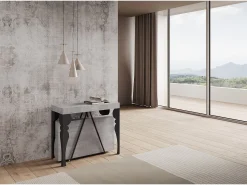 Mesa consola extensível 90x40/300 cm Riza cimento quadro antracite