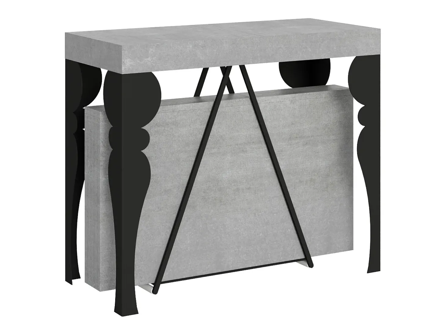 Mesa consola extensível 90x40/300 cm Riza cimento quadro antracite