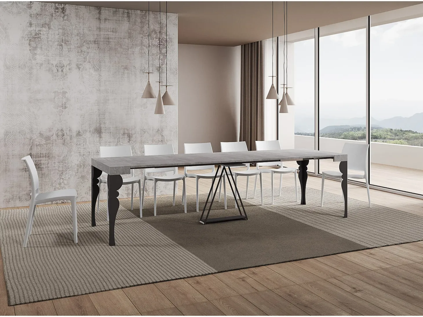 Mesa consola extensível 90x40/300 cm Riza cimento quadro antracite