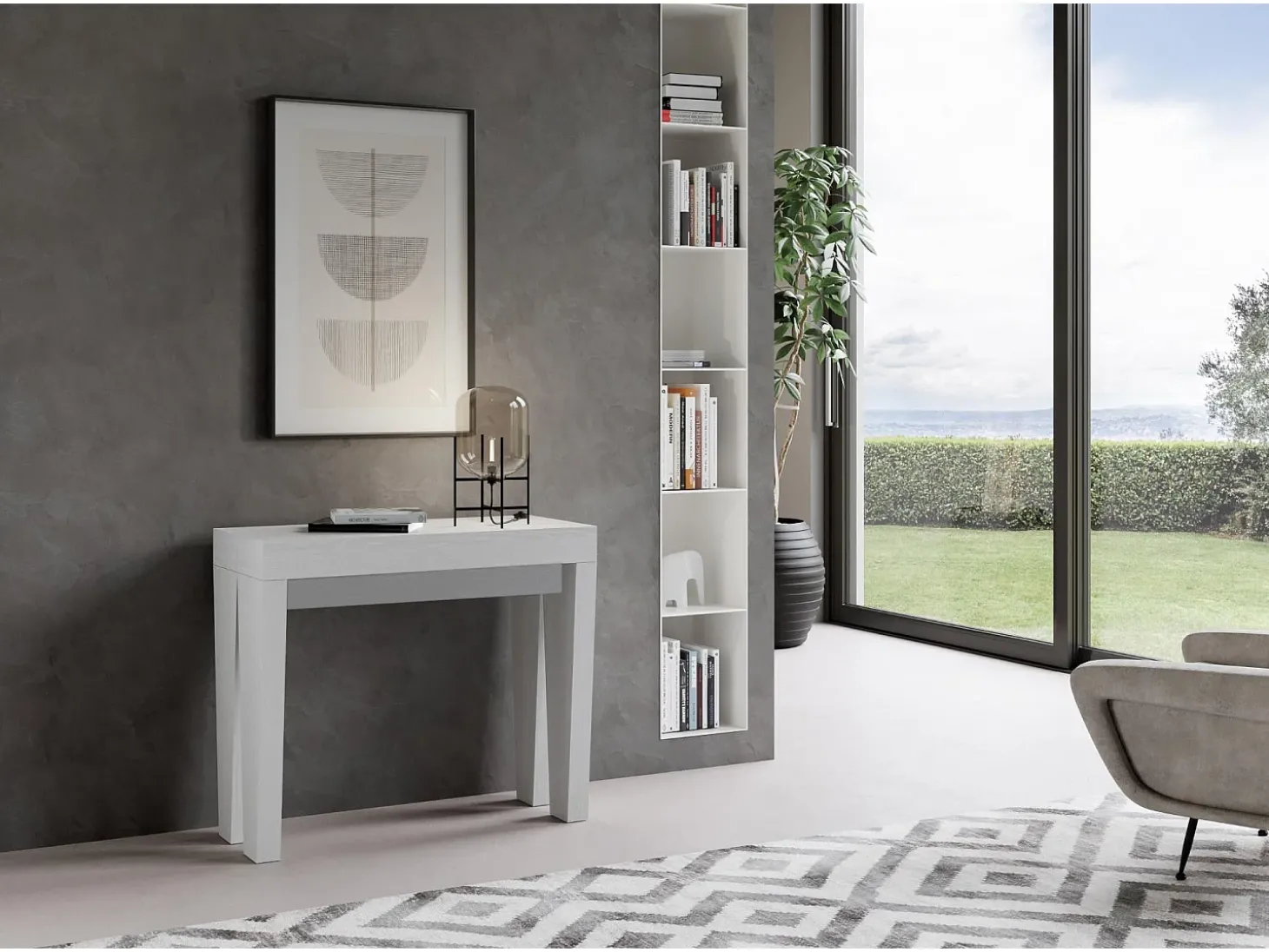 Mesa consola extensível 90x40/196 cm Spimbo Small Cinza Branca