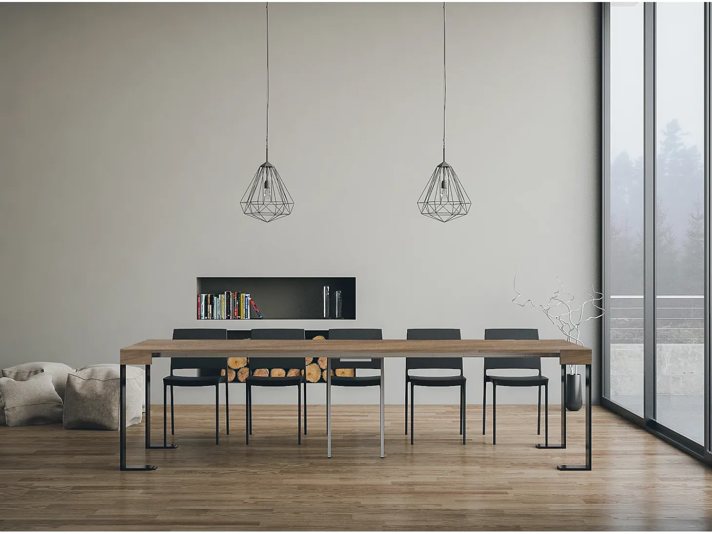 Mesa consola extensível 90x40/300 cm Tecno Nogueira quadro Antracite