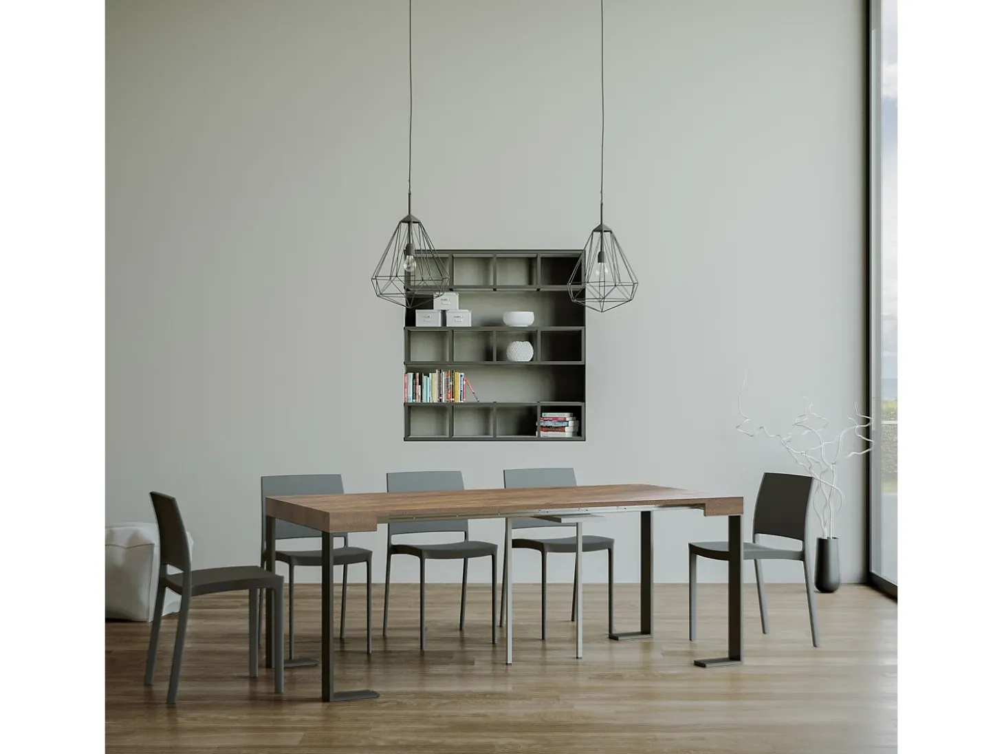 Mesa consola extensível 90x40/300 cm Tecno Nogueira quadro Antracite