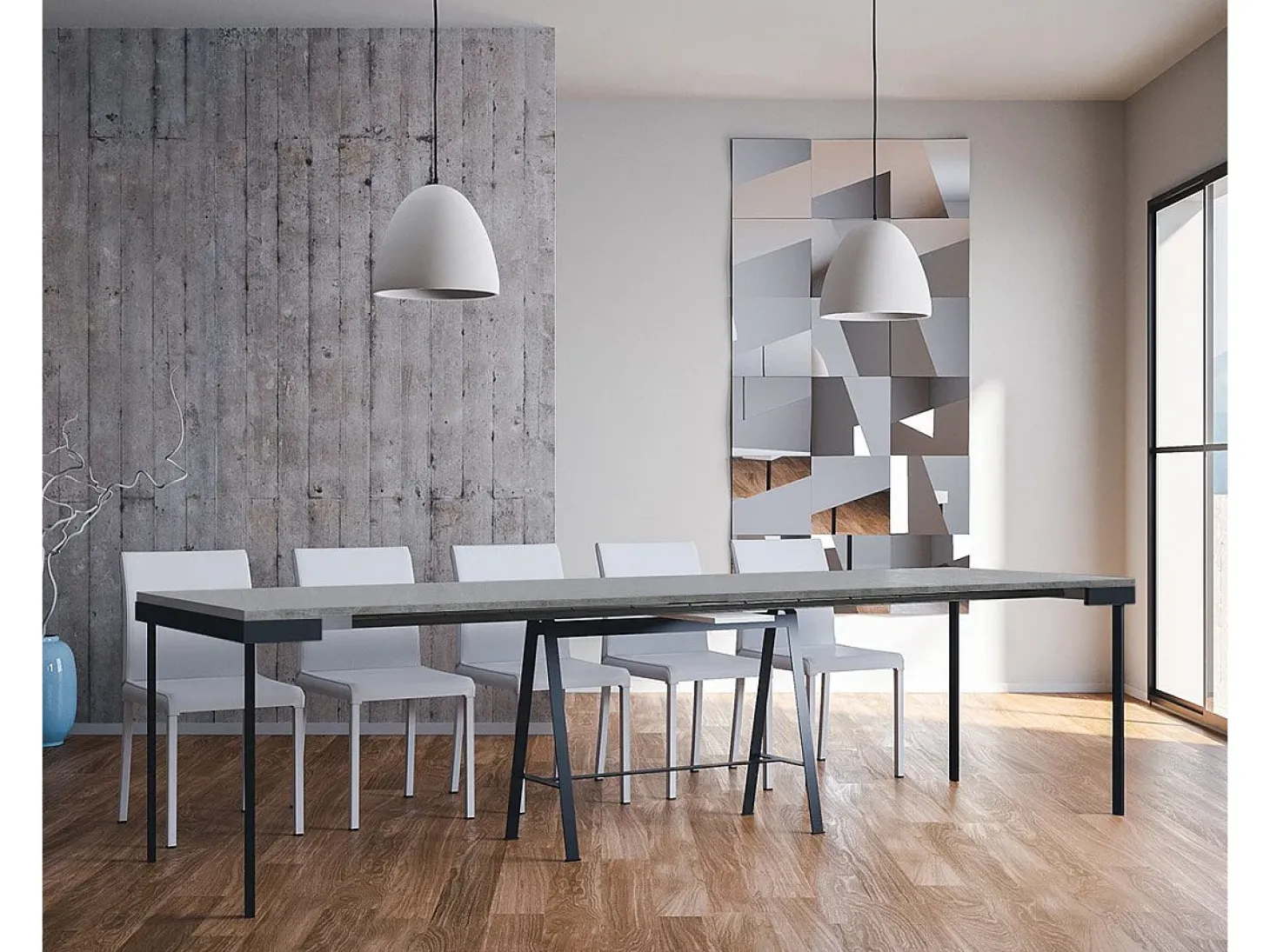 Mesa consola extensível 90x40/300 cm Banco Evolution Cimento quadro Antracite