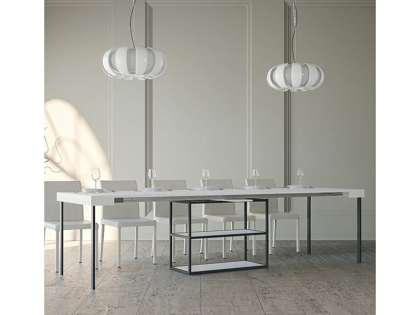 Mesa consola extensível 90x40/300 cm Plano Cinza Branca quadro Antracite
