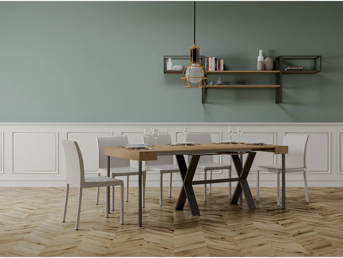 Mesa consola extensível 90x40/300 cm Xenia Carvalho Natural quadro Antracite
