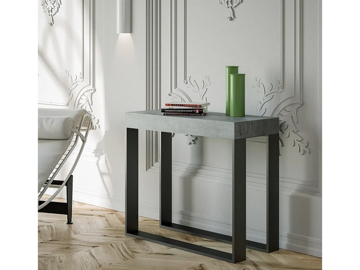 Mesa consola extensível 90x40/196 cm Elettra Small Cimento quadro Antracite