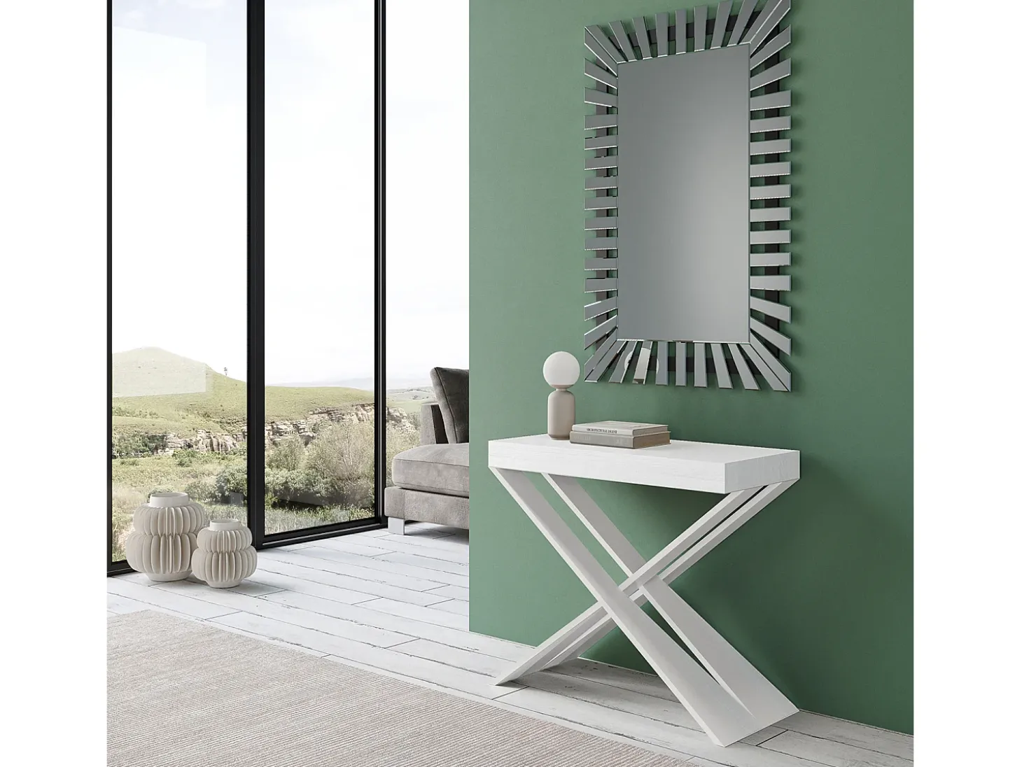 Mesa consola extensível 90x40/300 cm Diago Cinza Branca quadro Branco