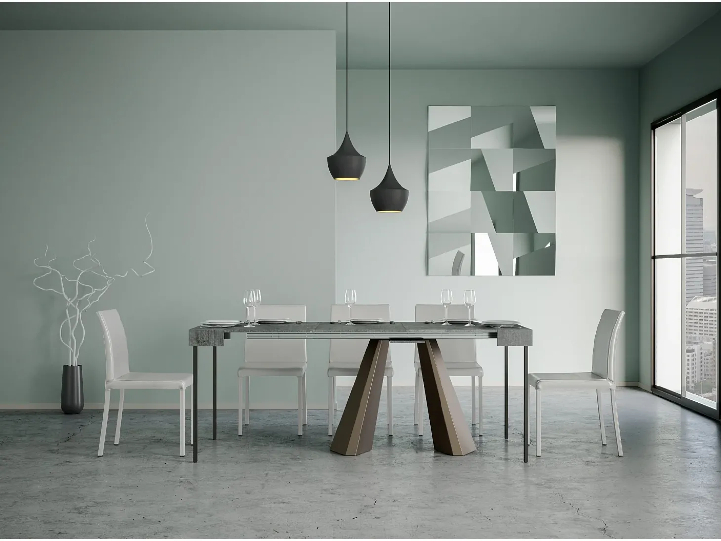 Mesa consola extensível 90x40/300 cm Diamante Cimento quadro Urso