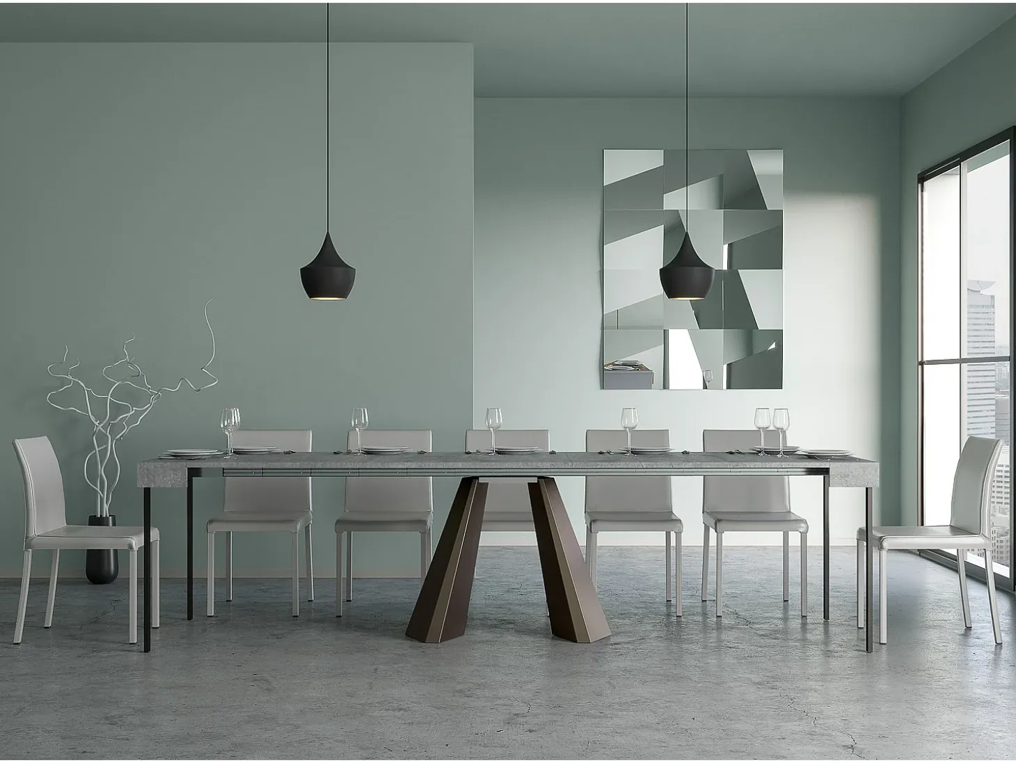 Mesa consola extensível 90x40/300 cm Diamante Cimento quadro Urso