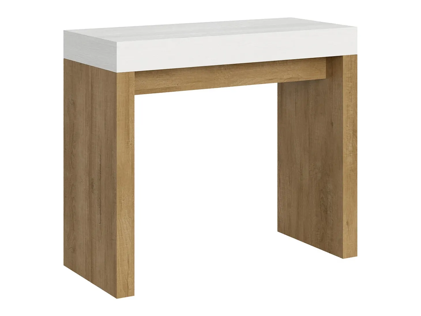 Mesa consola extensível 90x40/300 cm Roxell Mix plano Cinza Branca - estrutura Carvalho Natural