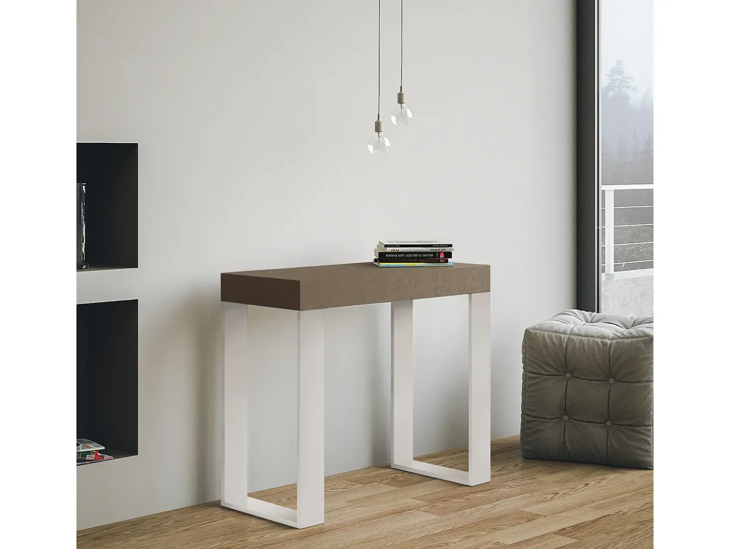 Mesa consola extensível 90x40/300 cm Tecno telaioTortora quadro Branco