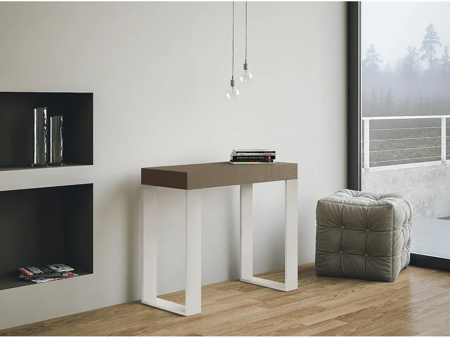 Mesa consola extensível 90x40/300 cm Tecno telaioTortora quadro Branco