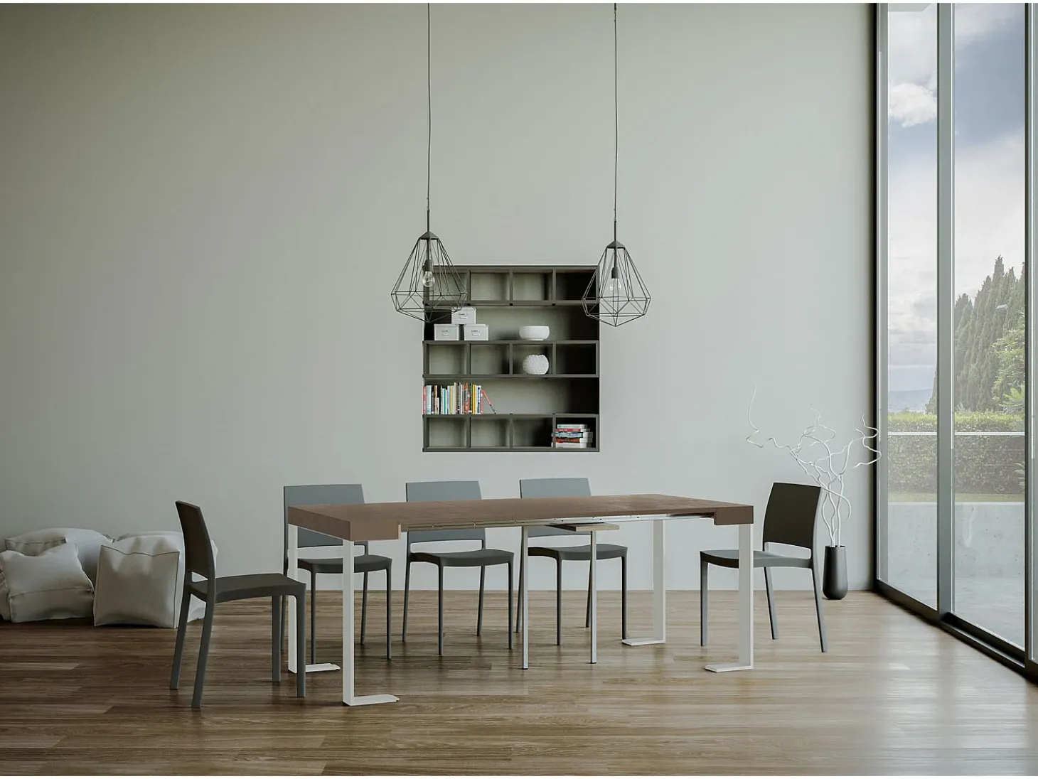 Mesa consola extensível 90x40/300 cm Tecno telaioTortora quadro Branco