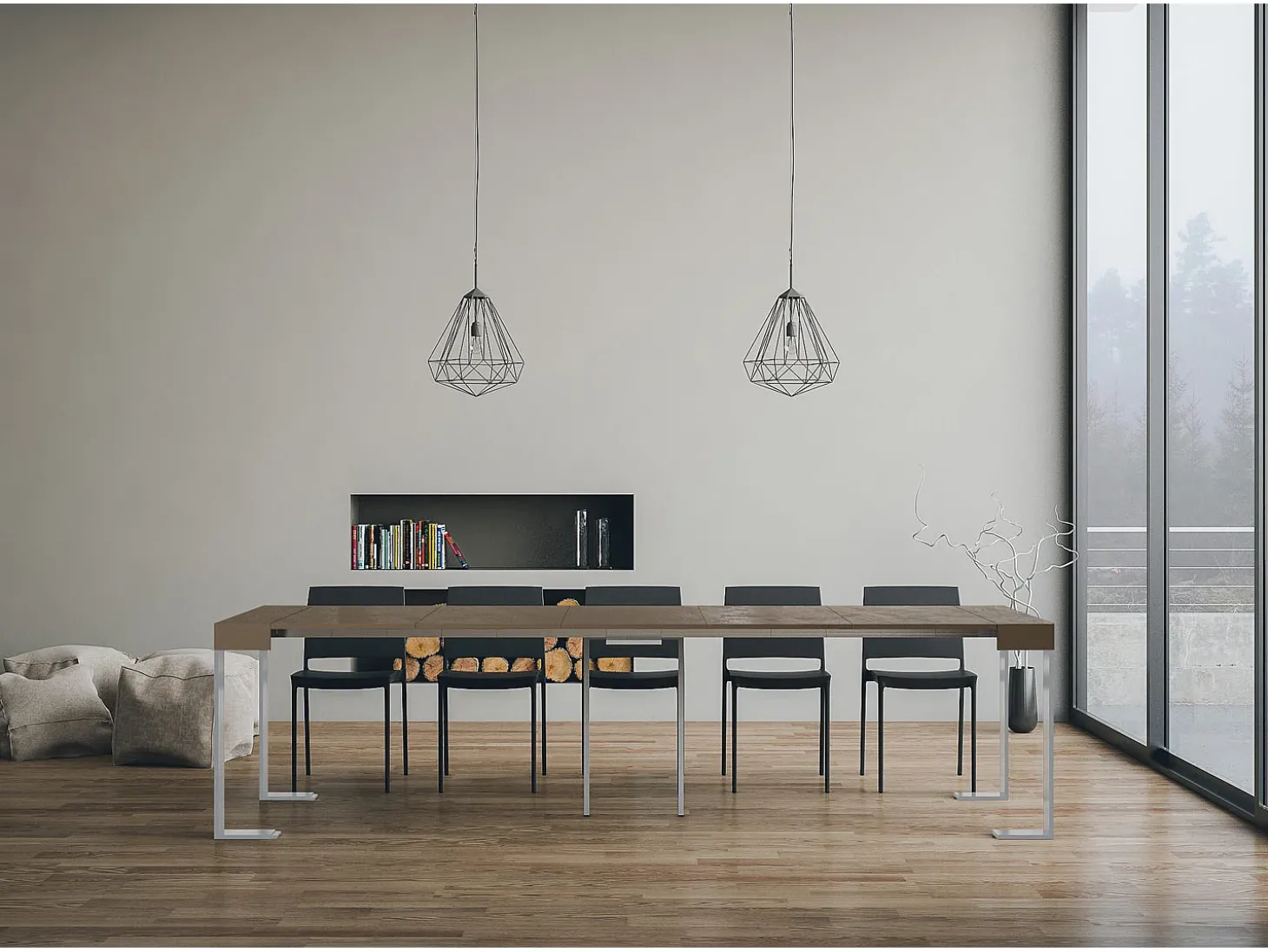 Mesa consola extensível 90x40/300 cm Tecno telaioTortora quadro Branco