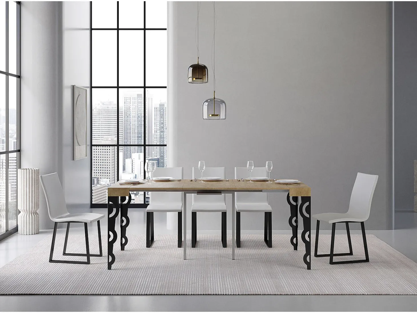 Mesa consola extensível 90x40/196 cm Karamay Small Carvalho Natural quadro Antracite