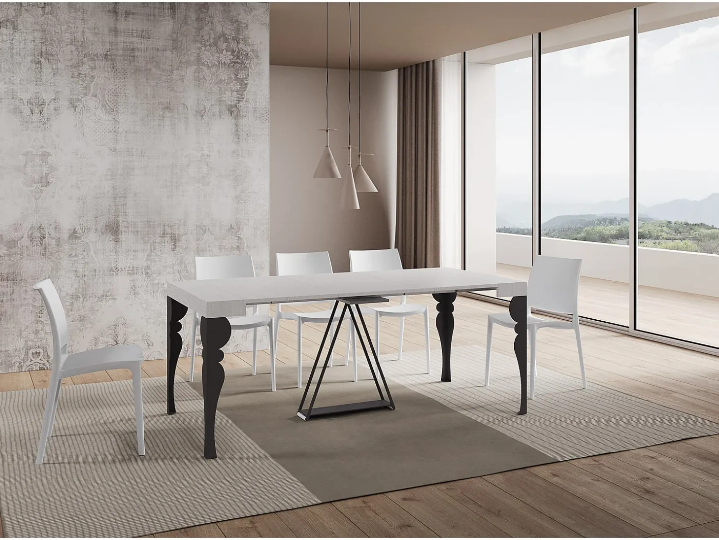 Mesa consola extensível 90x40/300 cm Riza cinza branca quadro antracite