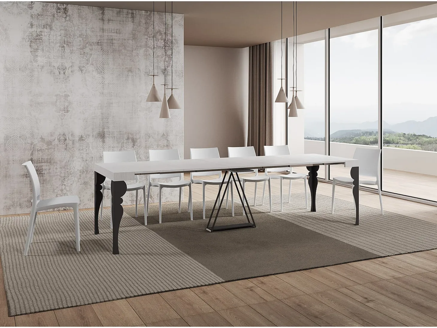 Mesa consola extensível 90x40/300 cm Riza cinza branca quadro antracite