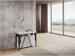Mesa consola extensível 90x40/300 cm Riza cinza branca quadro antracite