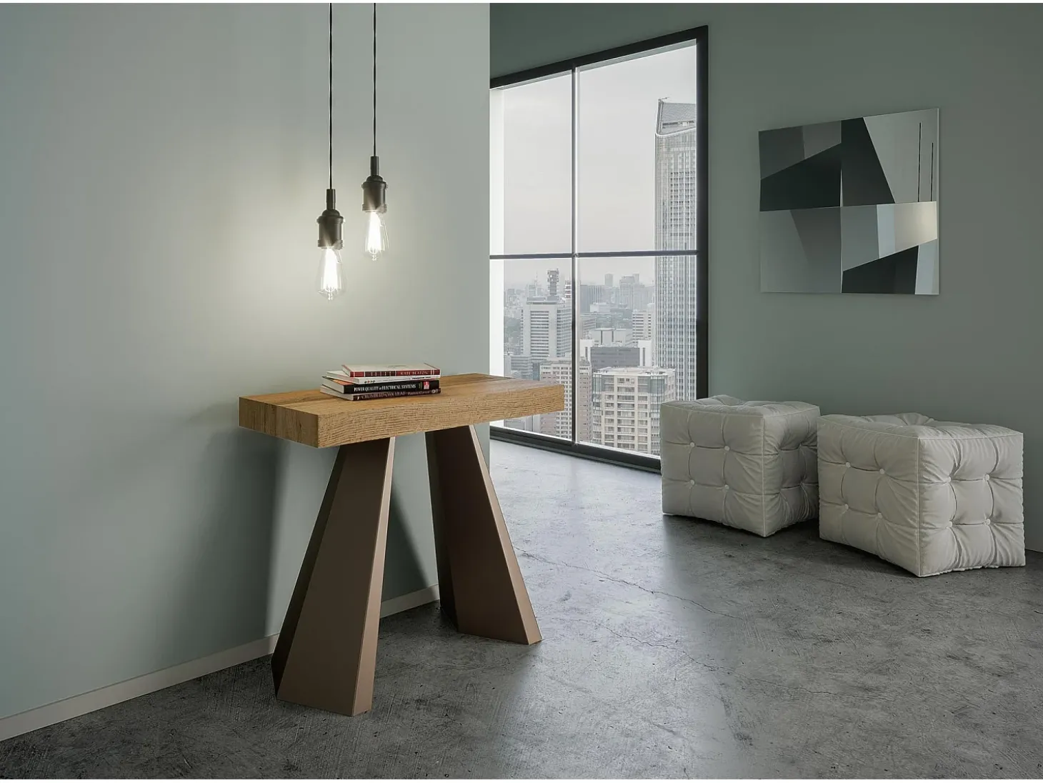 Mesa consola extensível 90x40/300 cm Diamante Carvalho Natural quadro Urso
