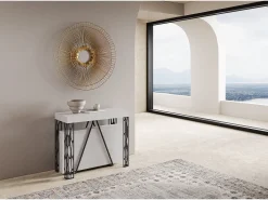 Mesa consola extensível 90x40/196 cm Kerpa Small cinza branca quadro antracite