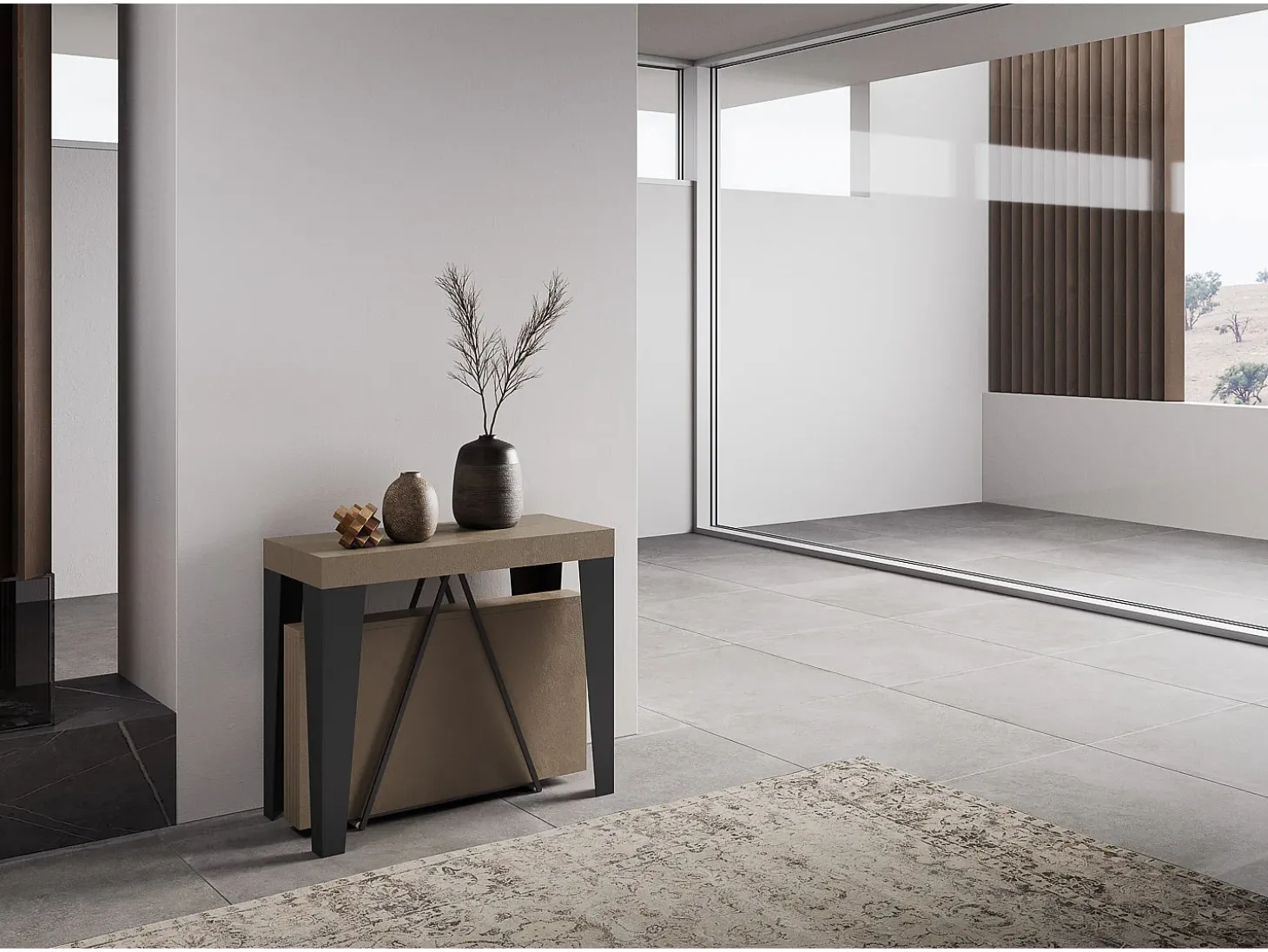 Mesa consola extensível 90x40/300 cm Algo tortora quadro antracite
