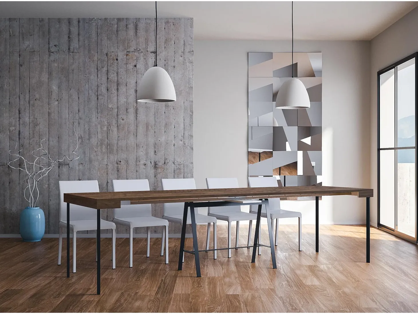 Mesa consola extensível 90x40/300 cm Banco Nogueira quadro Antracite