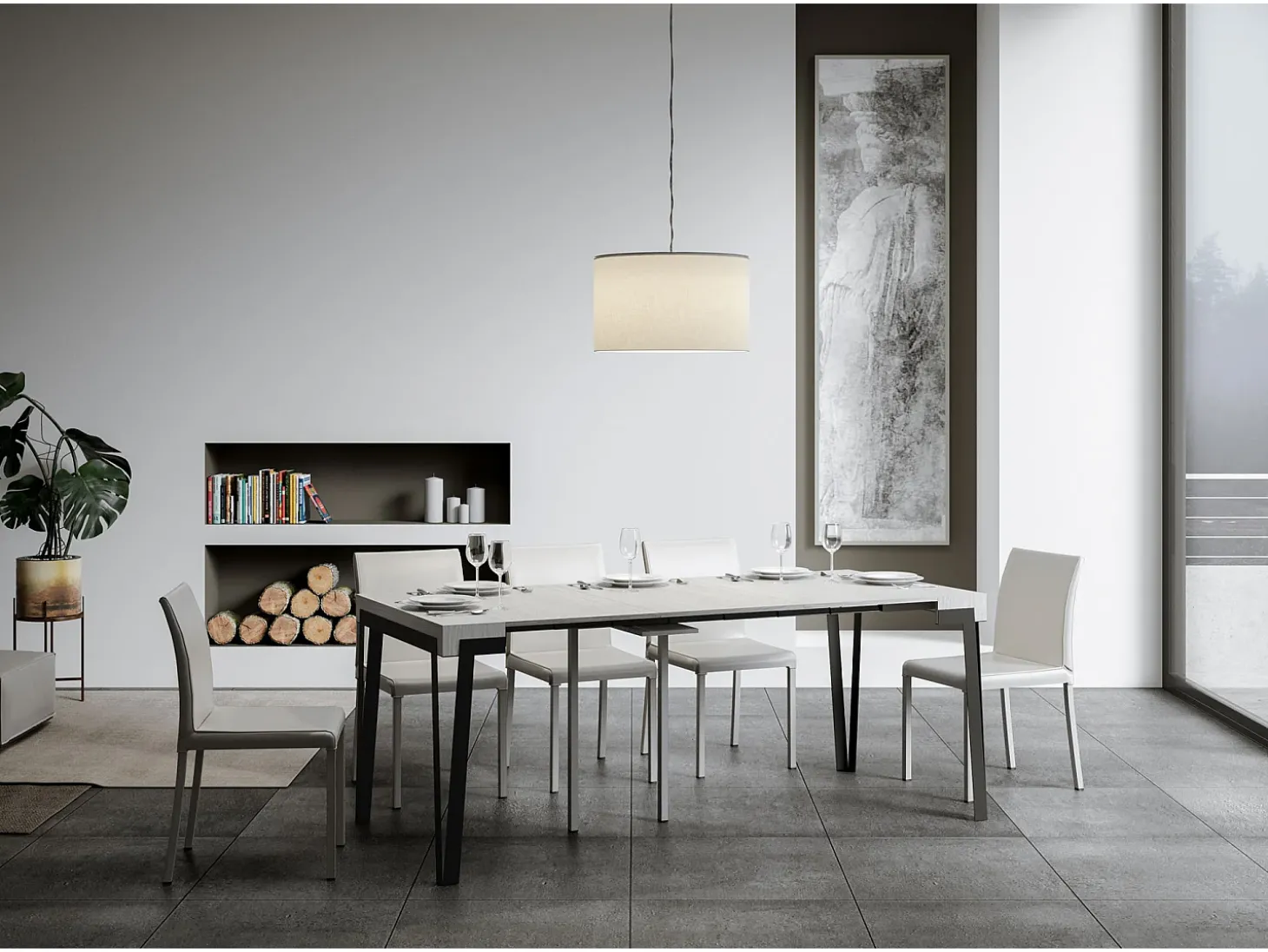 Mesa consola extensível 90x40/196 cm Rio Small Cinza Branca quadro Ferrugem