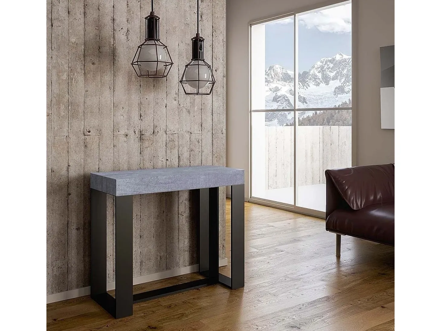 Mesa consola extensível 90x40/196 cm Futura Small Cimento quadro Antracite