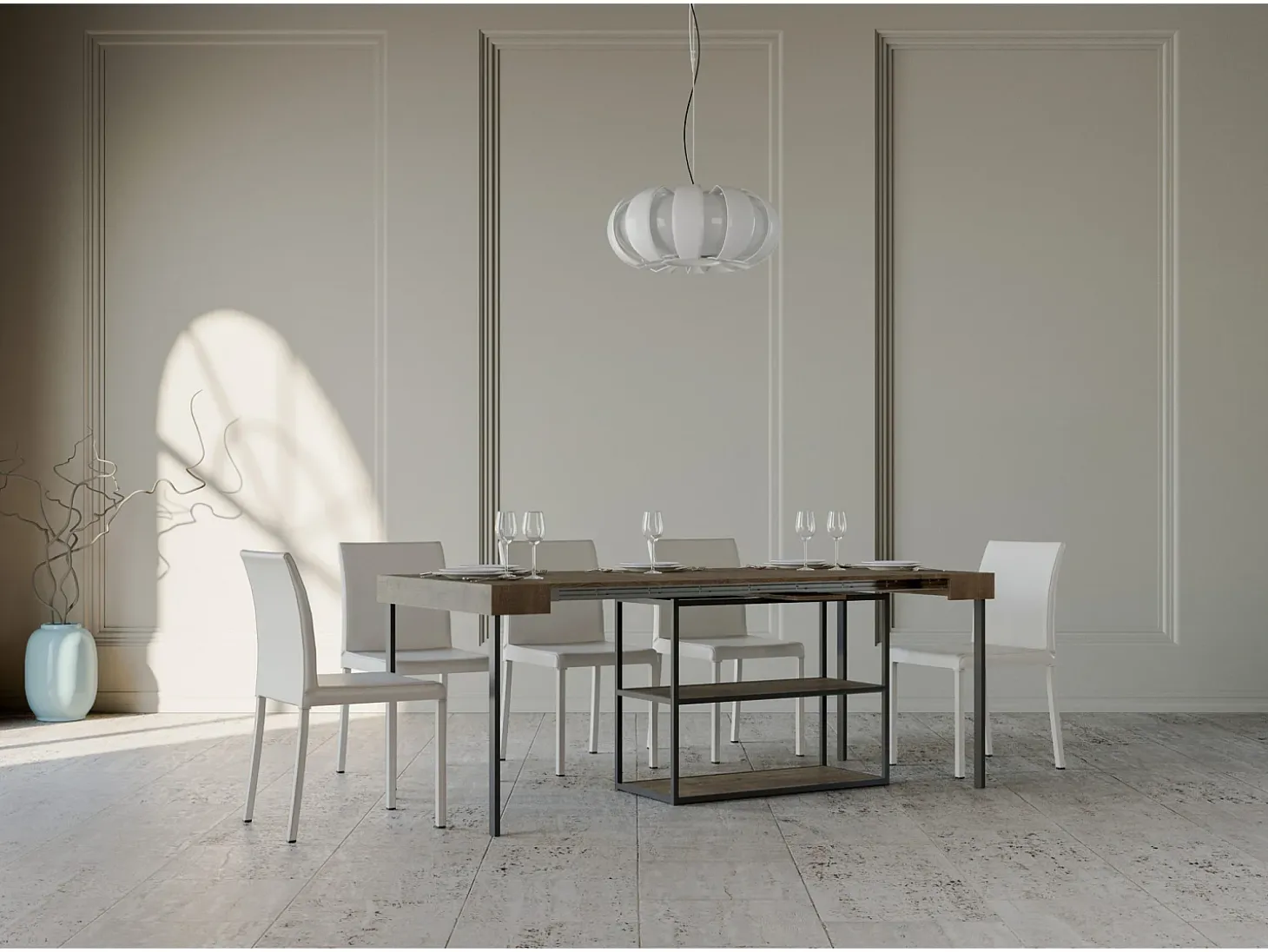 Mesa consola extensível 90x40/300 cm Plano Nogueira quadro Antracite