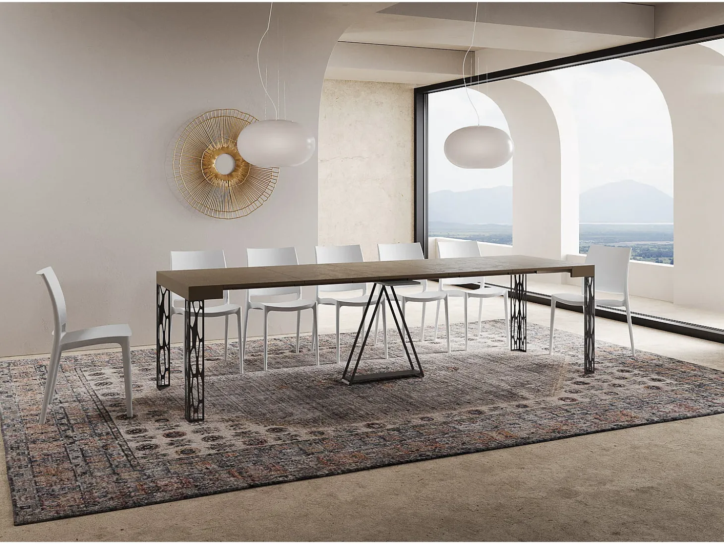 Mesa consola extensível 90x40/300 cm Kerpa tortora quadro antracite