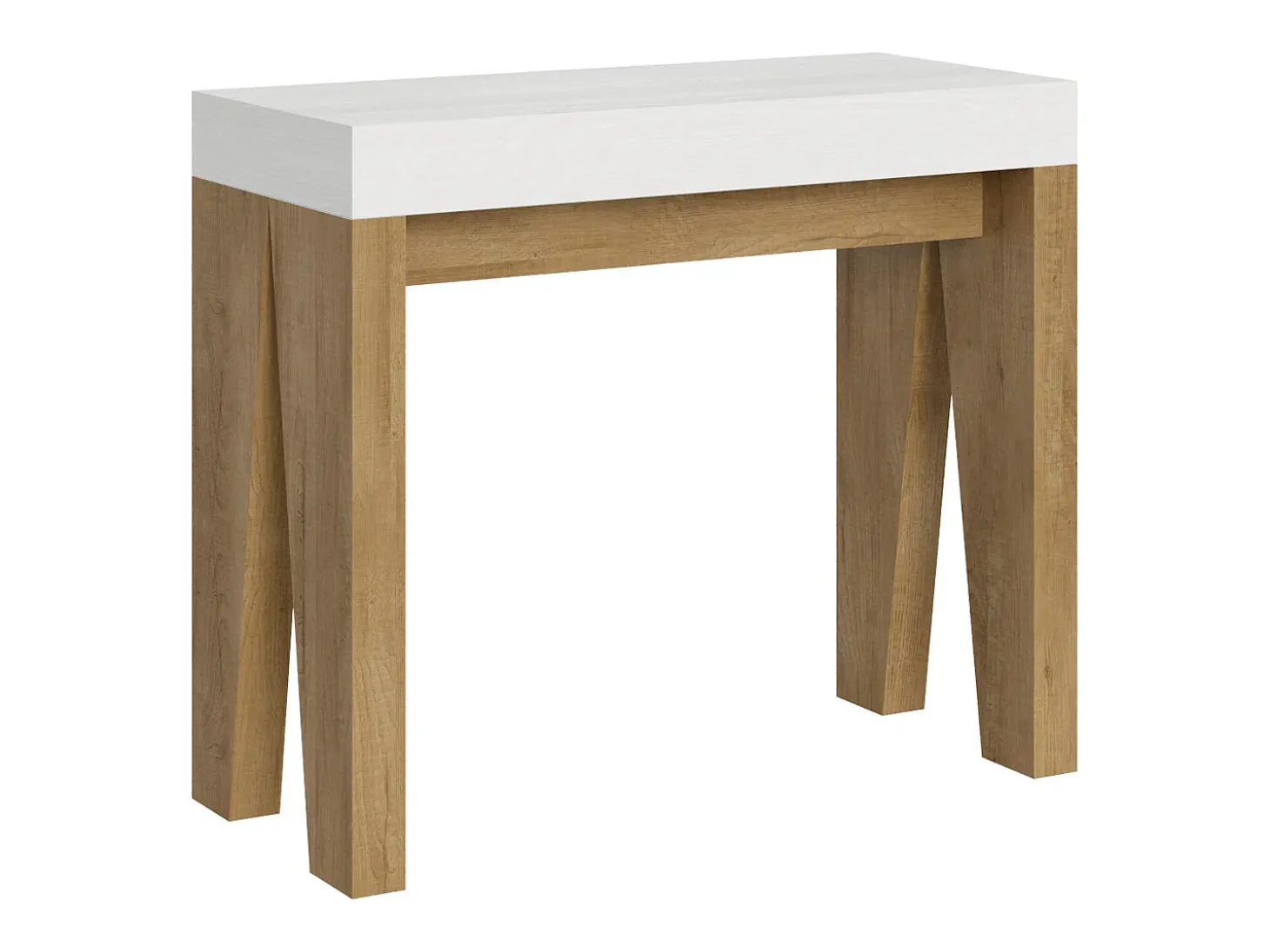 Mesa consola extensível 90x40/196 cm Naxy Mix Small plano Cinza Branca - estrutura Carvalho Natural