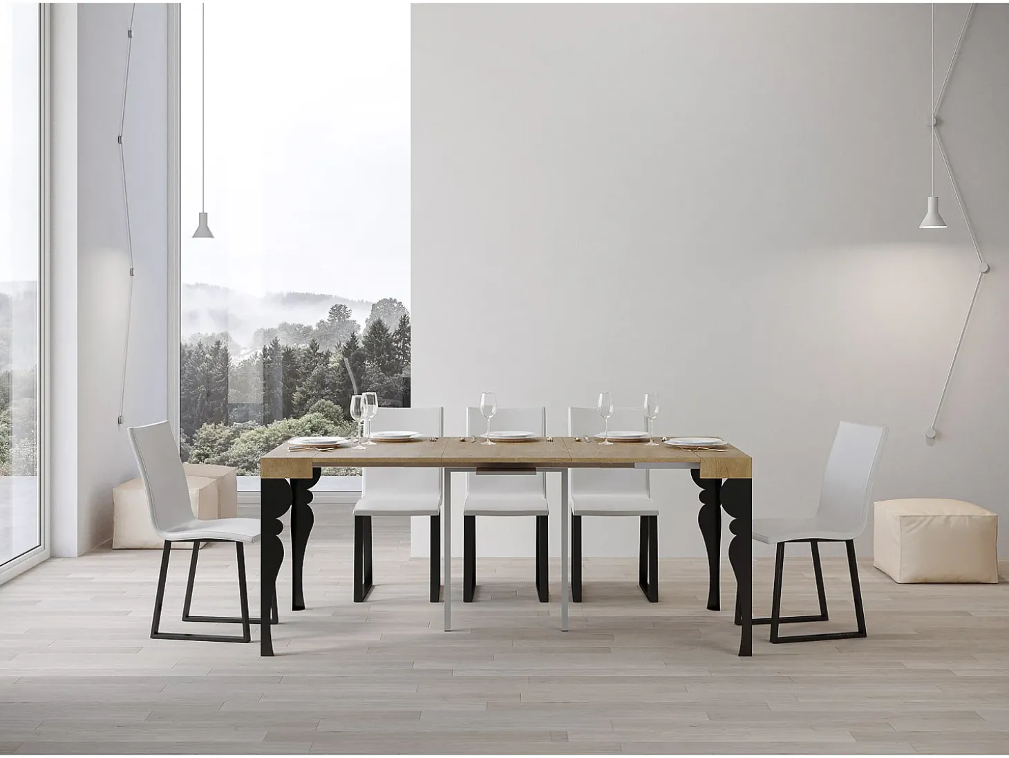 Mesa consola extensível 90x40/196 cm Paxon Small Carvalho Natural quadro Antracite