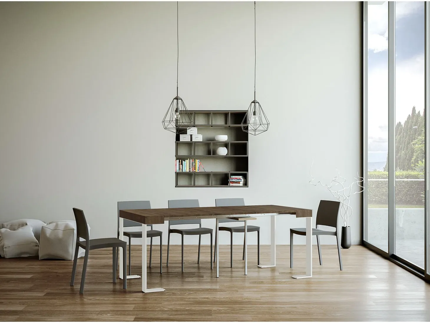 Mesa consola extensível 90x40/196 cm Tecno Small Cimento quadro Branco