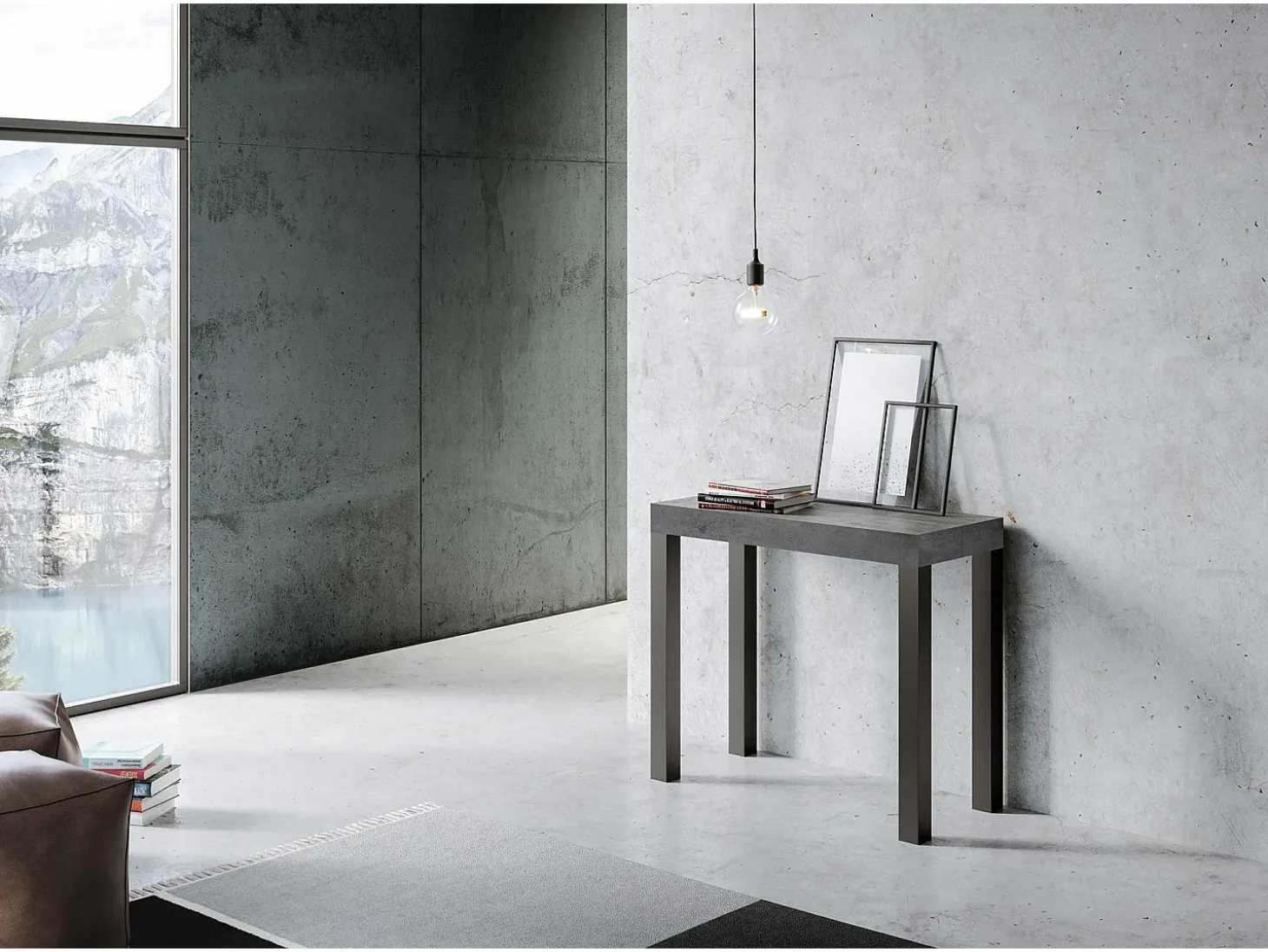 Mesa consola extensível 90x40/196 cm Everyday Small Cimento quadro Antracite